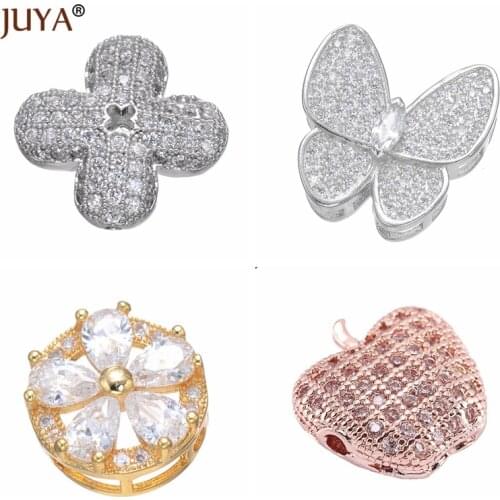 JUYA Fashion Spacer Charms Zircon Beads Luxury Flower Beads for DIY Bracelet Necklace Jewelry Making Accessories