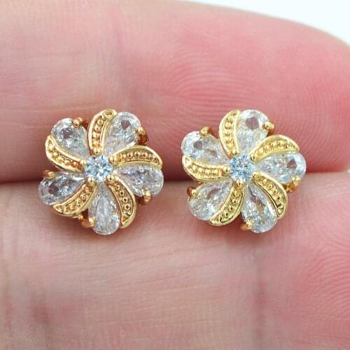 Fashion Women Gold Color AAA+ Cubic Zirconia Clear CZ Pinwheel Stud Earrings Jewelry