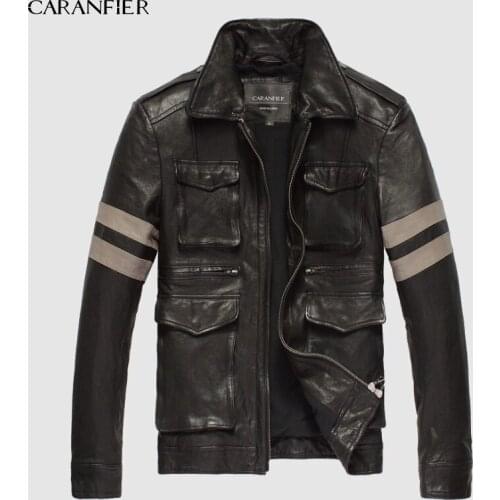 CARANFEIR Mens Leather Jacket Motorcycle Genuine Leather Coat Real Sheepskin Leather Jackets Men Fashion DHL Free Shipping