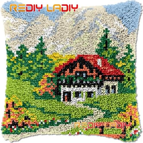 Latch Hook Cushion Dream House DIY Needlepoint Kits Chunky Acrylic Yarn Arts Crocheting Lofty Pillow Case Hobby & Crafts