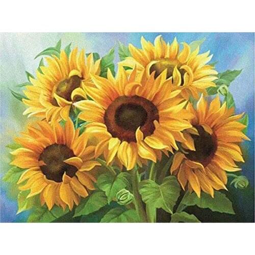 Flower Sunflower Printed Canvas 11CT Cross-Stitch Embroidery Kit Sewing Needlework Painting Handiwork Counted Magic Promotions