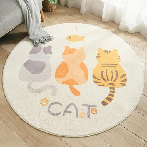 Non Slip Cute Cartoon Animals Round Cashmere Carpet Cat Dog Game Rug Bedroom Living Room Washable Table Patios Garden Carpet