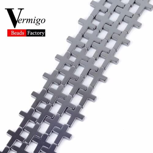 Wholesale Natural Stone Black Hematite Cross Accessories Loose Beads For Needlework Jewelry Making Diy Bracelet Necklace 15"