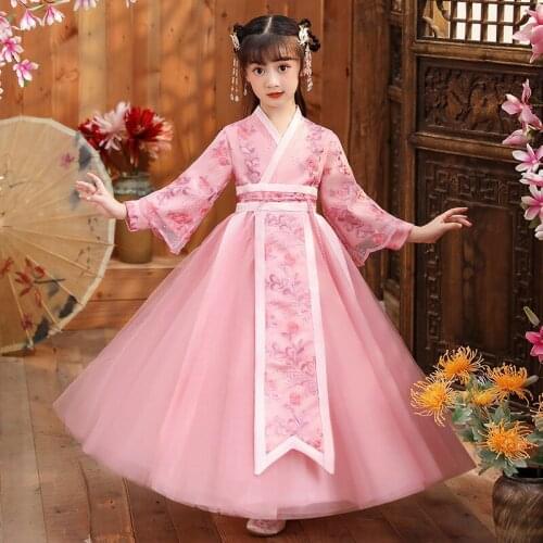 Autumn And Winter Girls Hanfu Dress Adult Ceremony Costume Birthday Party Dress Evening Clothing Wedding Flower Childrens Wear