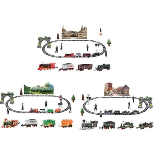 Children Electric Remote Control Rail Train Set Simulation DIY Assembly Model Train Toy Rechargeable Classic Steam Train Kids Bi