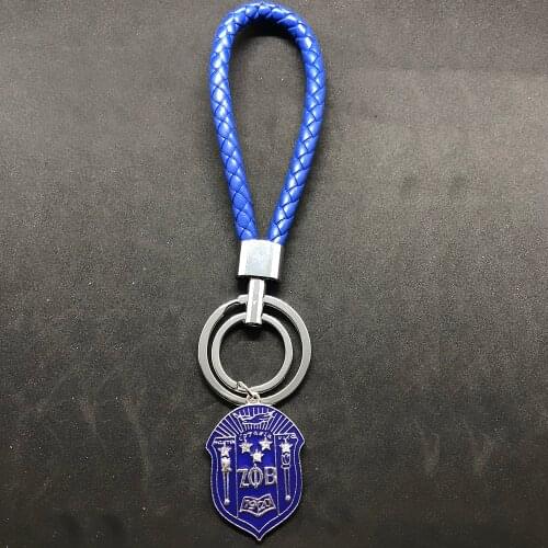 Popular blue sorority society ZETA PHI BETA sisterhood shield badge logo pendant leather keychain