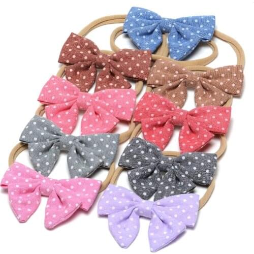 18pcs/lot Cotton & Linen Bow Baby Nylon Headband Handmade Hair Bow Hair Bands for Newborn Photography Props 9 Colors JFNY094