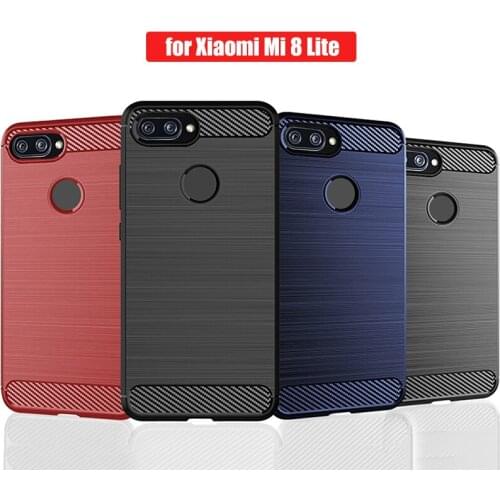 Rugged Armor Soft Case For Xiaomi Mi 8 Lite Cover Bumper Carbon Fiber Phone Case for Xiaomi Mi 8 lite back Cover Coque