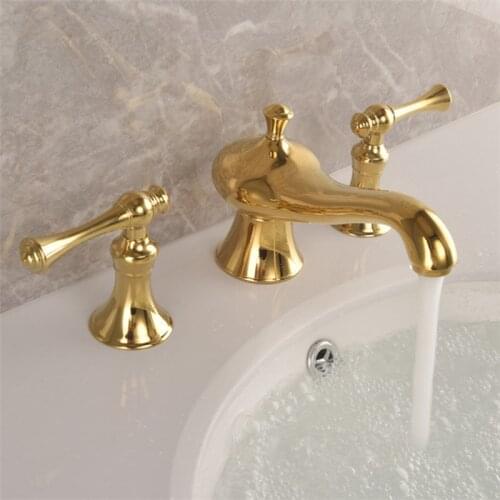 Luxury Gold Bathroom Sink Faucet Magic Lamp Design 2 Handle Hot Cold Water Tap Three-piece Faucet bathroom Sink Tap