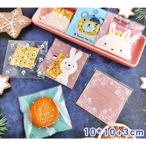 400pcs Self Adhesive Seal Bakery Bread Plastic Wrap Bag ,10x10+3cm Gift Pouch Different Parterns Cookies Candy Party Packing