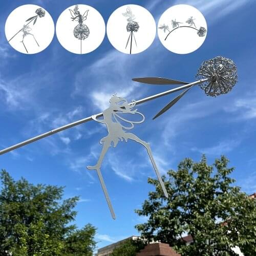 Fairy Garden Stakes Art Elf Silhouette Ornament Decorative Outdoor Statues Fairies and Dandelions Dance Together Sculptures