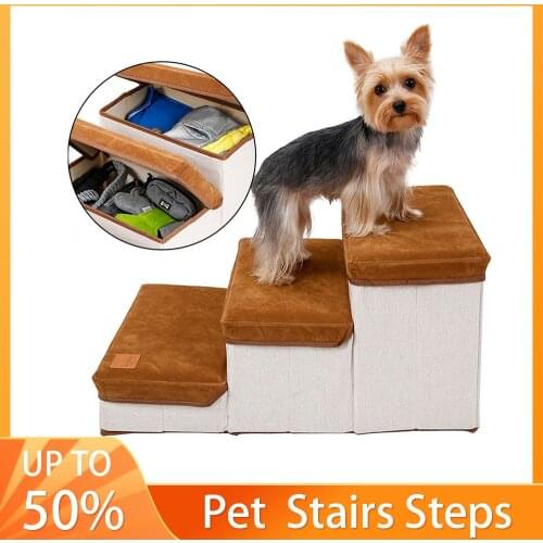 Dog Stairs Foldable Storage Pet Dog Stairs Steps On The Bed Sofa Soft Surface Non-slip Puppy Climbing Ladder