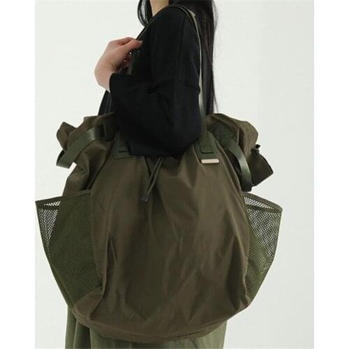Korea Style Large Mesh Shopper Bags for Women Nylon Big Women Shoulder Bag 2021 Casual Hobo Purse Drawstring Handbag Female Tote