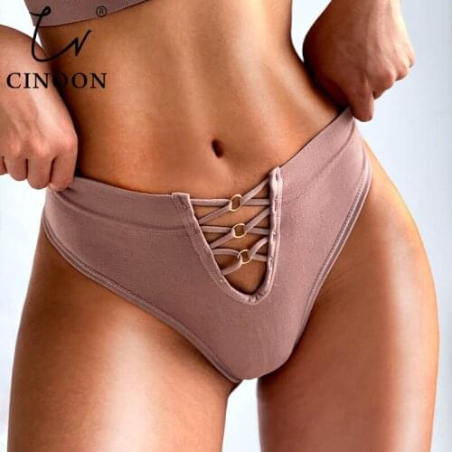 CINOON Sexy Cotton Panties Women G-String Female Hollow Out Shapewear Seamless Underwear Mid-waist Ladies Brief T-back Panties