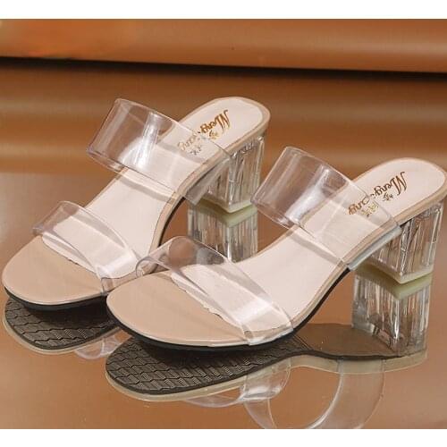 2021 HOT Clear Heels Slippers Women Sandals Summer Shoes Lady Transparent PVC High Pumps Wedding Jelly Buty Damskie High Heels