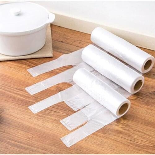 100Pc/roll Transparent Point-breaking Food Storage Bag Disposable Roll Food Preservation Bag S/M/L Food Storage Bags with Handle