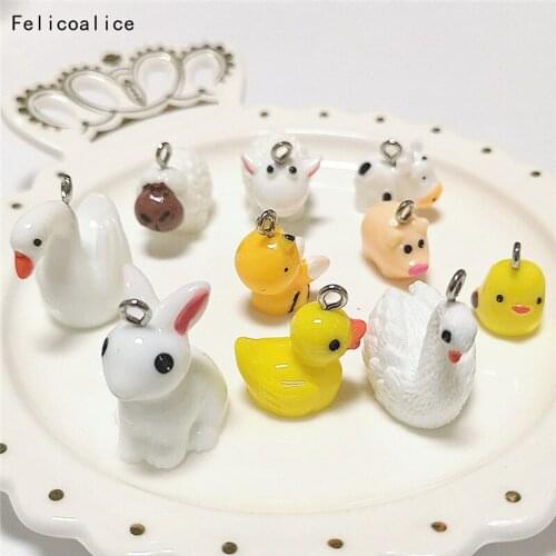 100pcs Cute 3D Resin Animal Charms Cartoon Yellow Duck/Bee/Bunny Pendant Animal Figurine Craft For DIY KeyChain Phone Decoration