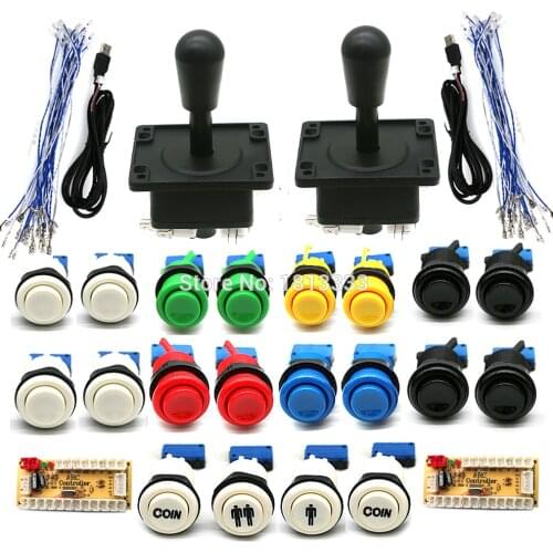 2 Player Arcade Joystick Control DIY Kit Zero Delay Board USB To PC Raspberry Pi Game Happ Style Joystick + American Push Button
