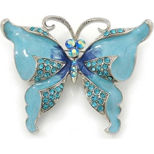 20pcs/lot Fashion Women Jewelry Crystal Rhinestone Blue Enamel Butterfly Pin Brooch