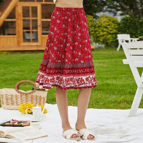 2021 Summer WomenS Printed Red Beach Vacation Casual Skirt Female Leisure Skirt YY123