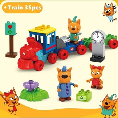 35pcs Three Little Kittens Action Figure Kid E Cats Building Blocks Toys Russian Cartoon Tri Kota Cookie Pudding Candy Три кота