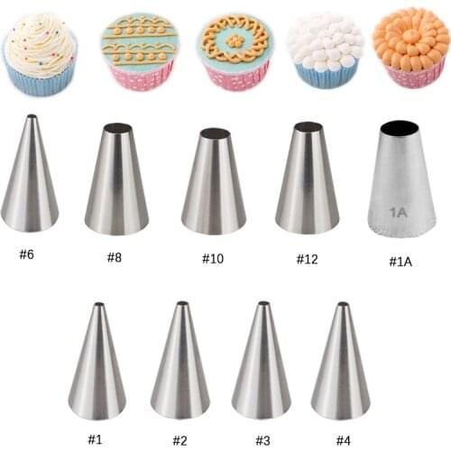 9pcs Round Pastry Nozzles Cream Writting Cake Decorating Tips Macaron Cookie Icing Piping Tips Set #1#2#3#4#6#8#10#12#1A