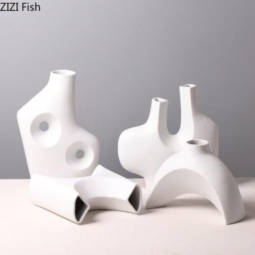Creativity Abstract Ceramic Vase White Flower Arrangement Desk Decor Ornaments Crafts Vases Nordic Home Decoration Modern