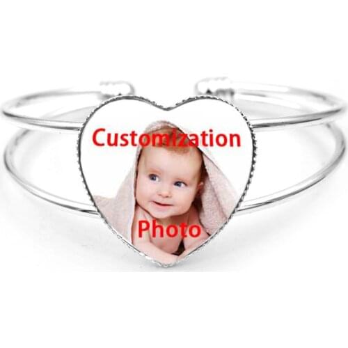 Custom Heart Bracelet Cuff Bangle Photo of Your Baby Child Mom Dad Grandparent Loved One Gift for Family Jewelry