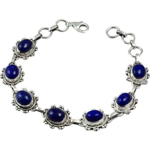 NiaoZaiFei YunZaiKan Genuine Lapis Lazuri Bracelet 925 Sterling Silver, 19 cm, MHBBR0041