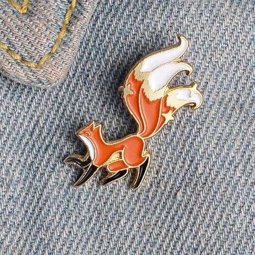 Three tails Fairy fox Enamel Brooches Cute little fox Lapel Pins Denim jackets Backpack Badges Firefox jewelry Gift for Friend