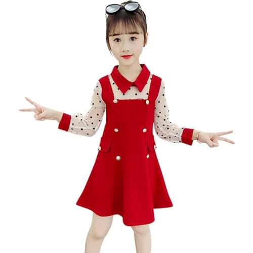 Kids Dresses For Girls Dot Pattern Girl Party Dress Patchwork Kids Dress Spring Autumn Childrens Clothing 6 8 10 12 14