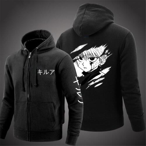 Hot New Mens Anime HUNTERXHUNTER Killua Zoldyck custom Cardigan Hoodies Man Punk print Casual Apparel Hoodies Sweatshirts