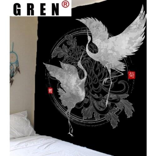 GREN Sun Moon Star Tapestry Wall Hanging Chinese Flying Crane Flower Tapestries Wall Art Cloth Carpet Background Home Decor
