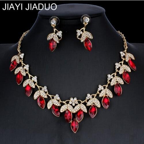 Jiayi jiaduo Crystal Necklace Earrings Jewelry Set for Women Wedding Dresses Jewelry Red - Merlin - White NE+EA
