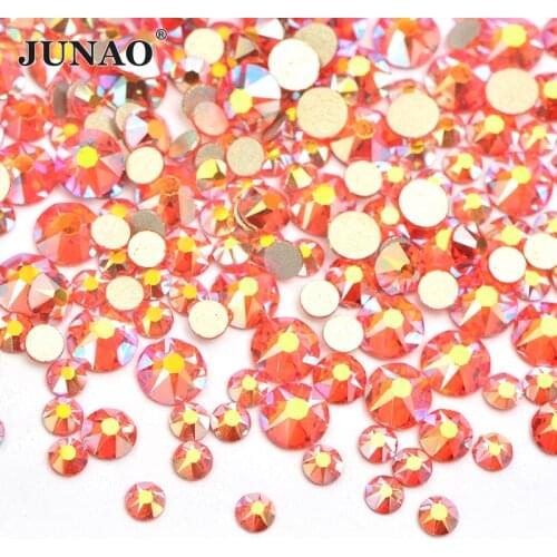 JUNAO SS10 SS16 SS20 Hyacinth AB Mix Size Glass Rhinestone Flat Back Glass Crystal Stone Nail Art Strass Stickers for Decoration