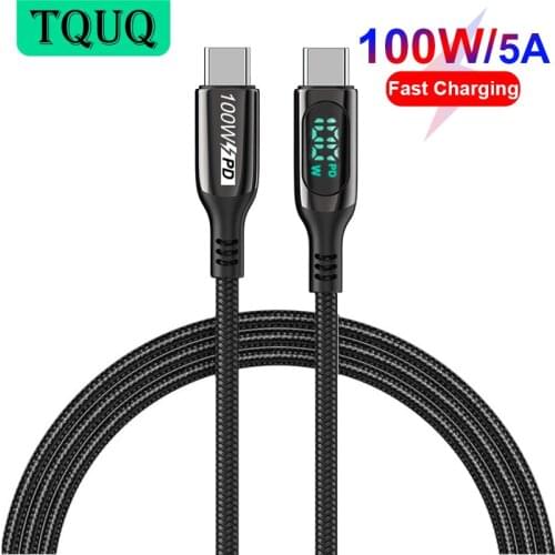 Digital Display USB C to USB C Cable 2m 100W, TQUQ USB Type-C 5A E Mark Fast Charging Nylon Braided Cord For MacBook Pro iPad