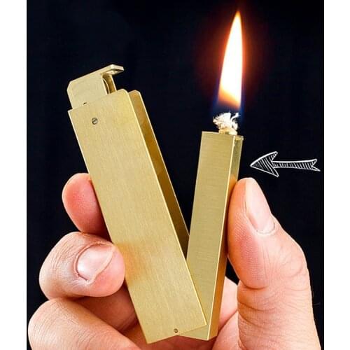 Trenches Retro Kerosene Lighter Brass Vintage Gasoline Ejection Ignition Handmade Engrave Antique Nostalgic Collection Male
