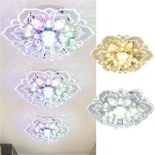 Creative Modern 9W LED Crystal Ceiling Chandelier Pendant White/Warm White/Colorful Flower Shape Lamp for Interior Hallway Deco
