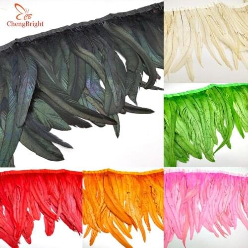 CHENGBRIGHT 10 Yards Rooster Tail Ribbon Coque Feather Trimming For Crafts Dress Skirt Carnival Costumes Plumes 25-30cm Width