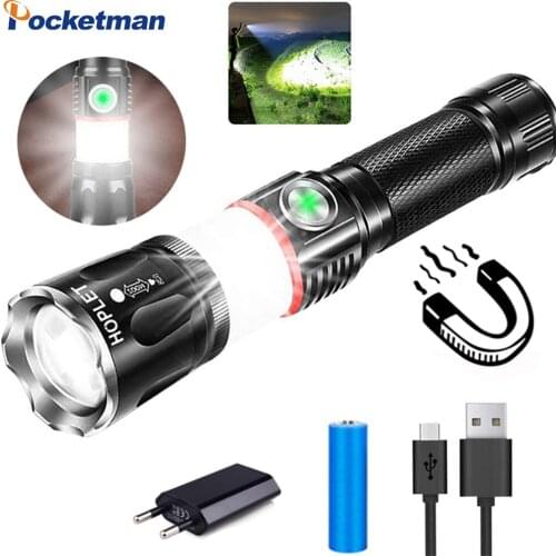 30000LM Multifunctional Magnetic Tail LED Flashlight Zoomable Torch Waterproof Flashlights Work Light with COB Side Light