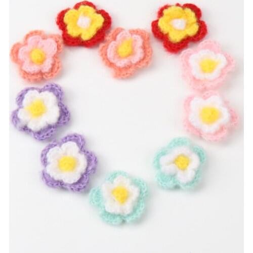 5pcs 40mm Fashion Mohair Flower Patches Woven Wool On Patch Embroidered Applique Patch Clothes Stickers DIY Apparel Accessories