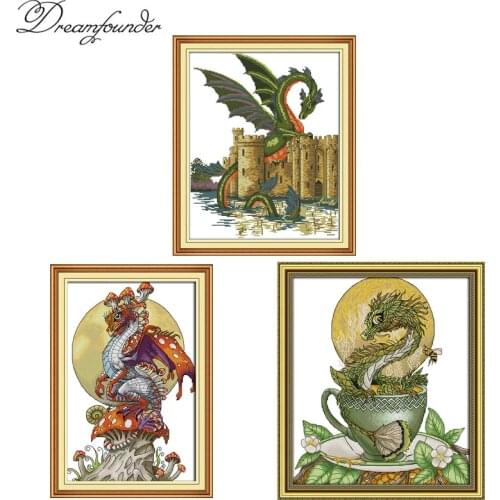 Dinosaur dragon cross stitch kit animal cross-stitch set 18ct 14ct 11ct count print canvas stitches embroidery handmade supplies