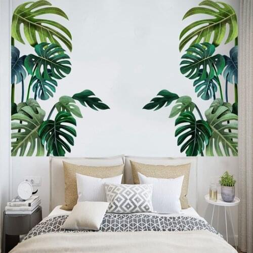 90x80cm Tropical Plant Leaves Wall Sticker Home Decor Childrens Room Nordic Rainforest Green Plants Window Wall Decal