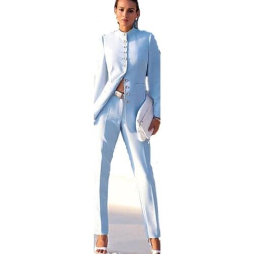 NEW fashion light blue womens business suits female office uniform formal pant suits for weddings ladies trouser suit