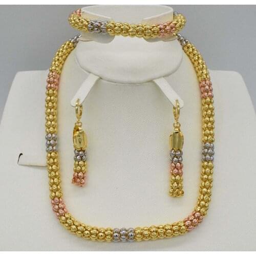 New High Quality Dubai gold big Jewelry Set 3 tones Gold color Nigerian Wedding African Jewelry Sets Parure Bijoux Femme