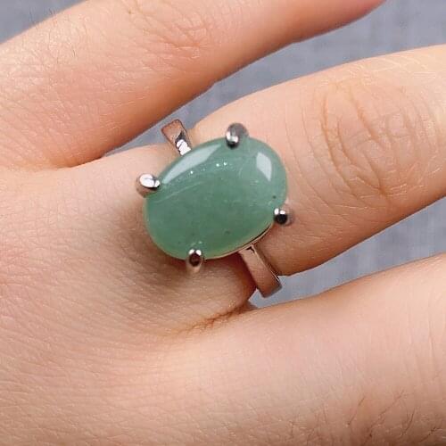 New Trendy-beads Summer Style Natural Green Aventurine Stone Geometric Ring Fashion Jewelry Wedding Finger Rings