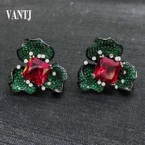 New Earrings Sterling 925 Silver Created Gemstone Ruby Emerald Sapphire for Women Wedding Anniversary Party Fine Jewelry Gift