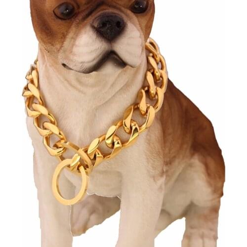 Gold Tone Stainless Steel Training Dog Collar 19mm Wide Fancy Slip Chain Dog Collar For Large Dogs Pitbull Doberman Bulldog