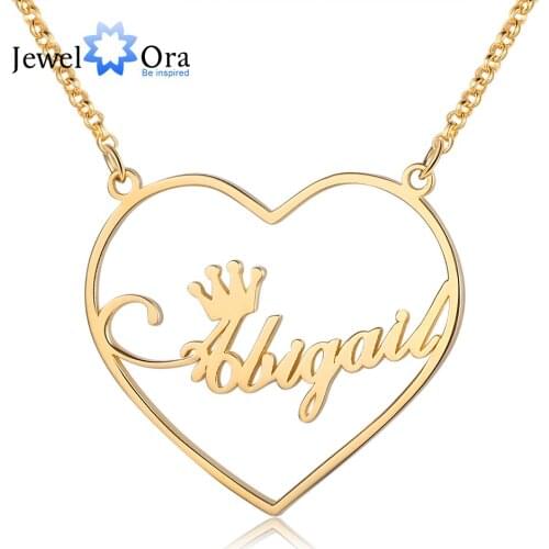 JewelOra 925 Sterling Silver/Copper Personalized Crown Nameplate Necklace Customized Letter Name Heart Pendants for Women Gifts