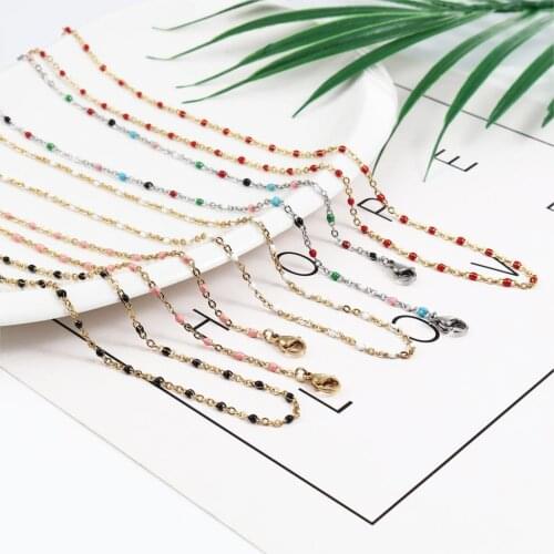 Stainless Steel Necklace Strap Lariat Lanyard Enamel Beads Mask Chains For Eyeglass Mask Line Sunglass Eyewear Jewelry 51cm long